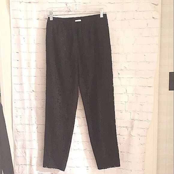 J.Crew Black Lace Skinny Leg Pants,Lined Pockets Elastic Waist sz 2 True to size - Picture 1 of 6